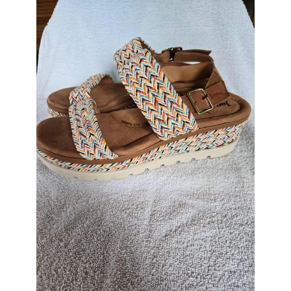 Jambu Destiny Sandals 8.5M Multicolor Wedge Braided Straps Chunky Sole Boho - Picture 3 of 9